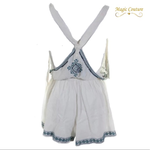 NWOT Star Mela Cotton Blue & White Embroidered Sleeveless Romper💙🤍💙 - Picture 3 of 14